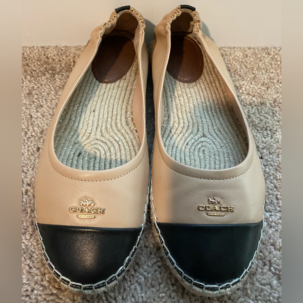 Coach Black/Tan or Carmel Leather Flats